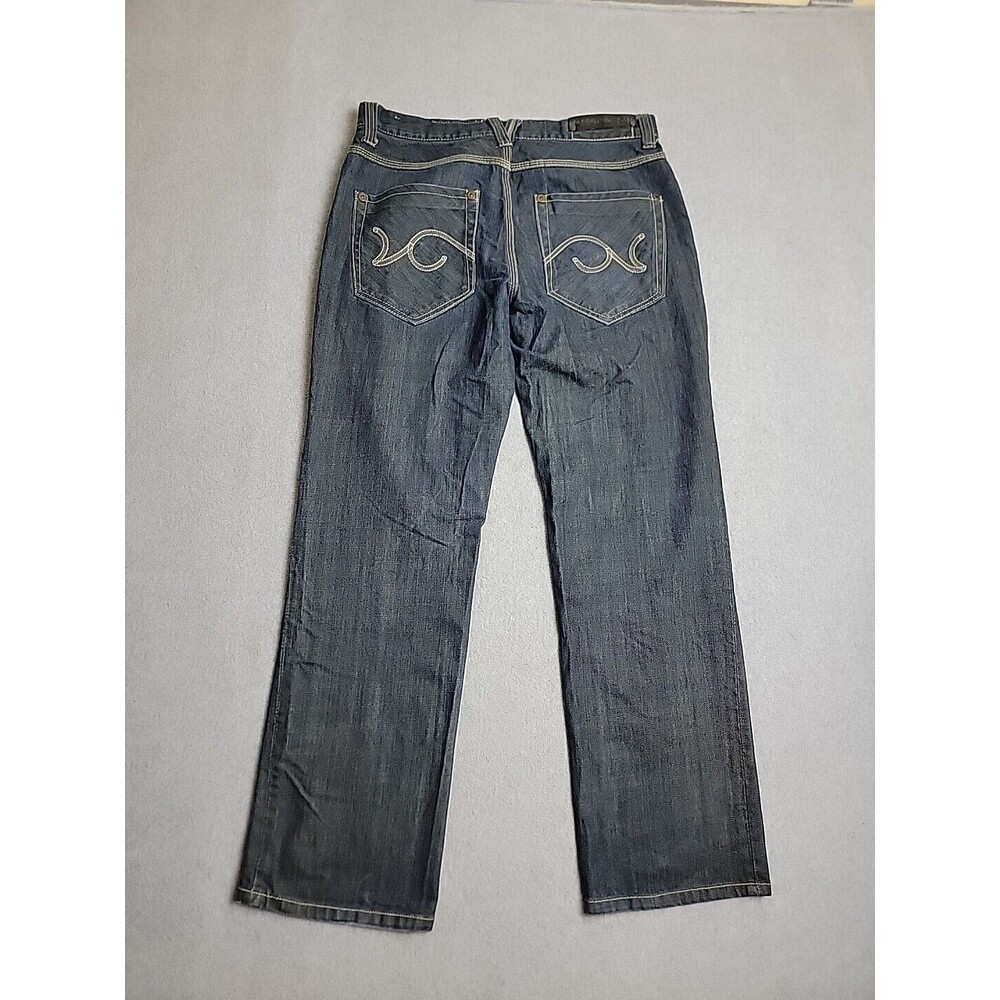 Parish Nation Jeans Mens 35x31 Dark Blue Plaque Baggy Embroidered Hip Hop Cotton
